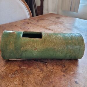 Rustic Brutalist Green Japanese Studio Sculpture Vase One Of A Kind